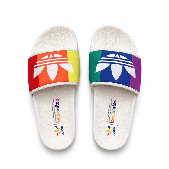 adidas Other - Adidas Love Unites Rainbow Slides Sandals White Multicolor Trefoil Pride Men’s 9